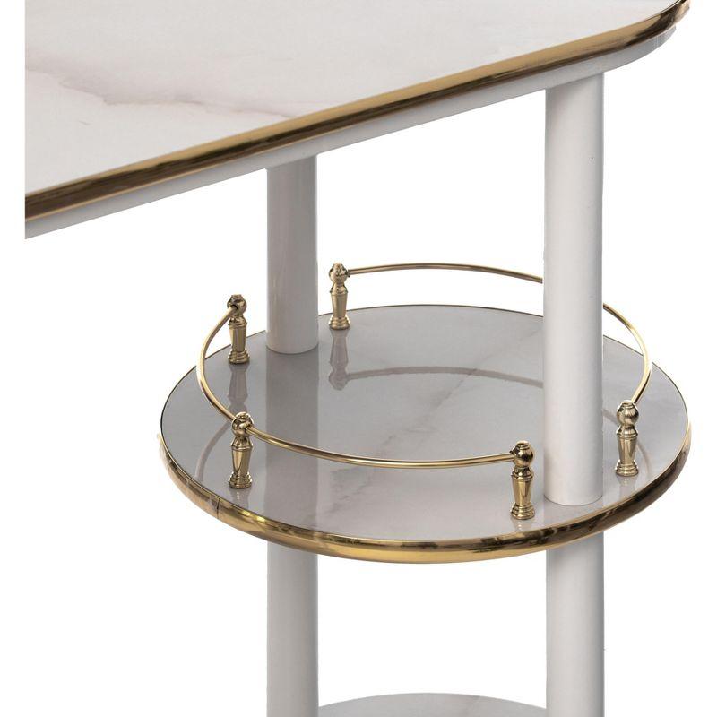 Fabulaxe Modern Display Wooden Console Bar with Tiered Open Shelves, Mini Bar with Wine Storage, White