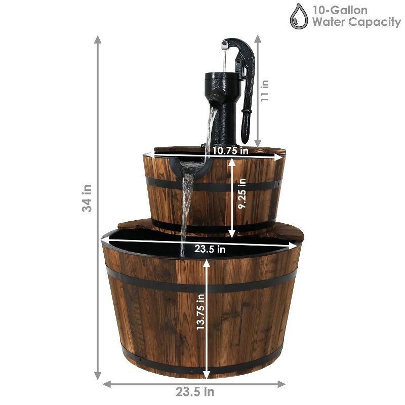 Sunnydaze 34"H Electric Fir Wood 2-Tier Farmhouse Barrel with Metal Decorative Hand Pump Outdoor Water Fountain