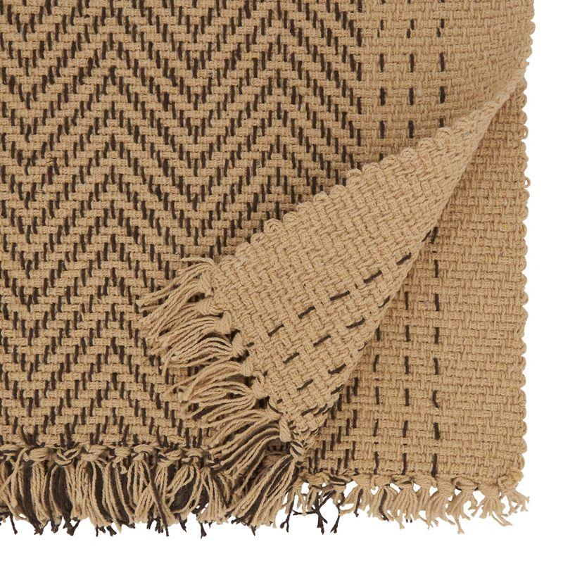 Natural Cotton Kantha Stitch Table Runner with Fringe