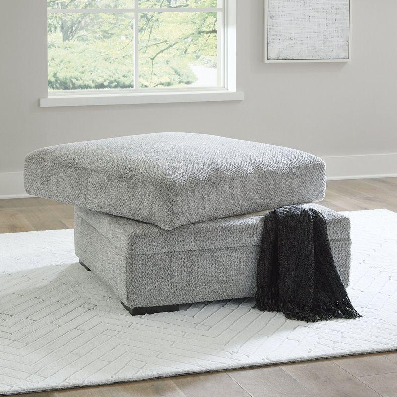 Light Gray Contemporary Storage Ottoman with Cup Holders