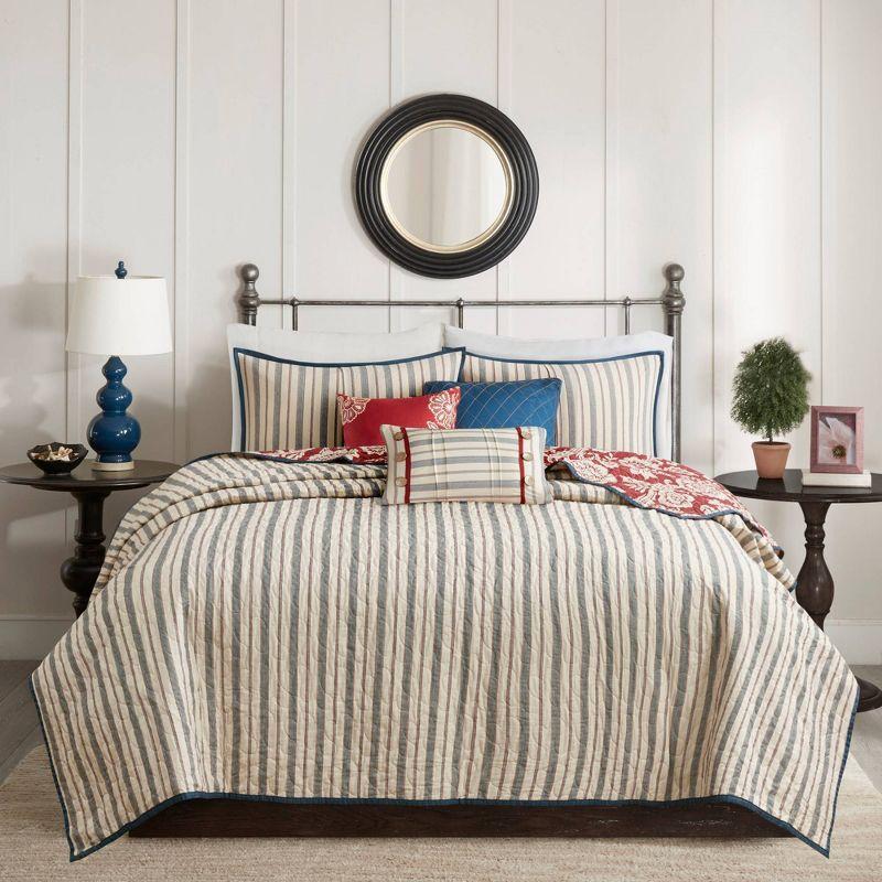 Madison Park Lucy Reversible Cotton Twill Quilt Set with Throw Pillows