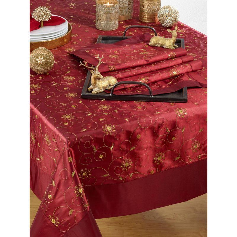 Burgundy and Gold Embroidered Polyester Holiday Table Runner