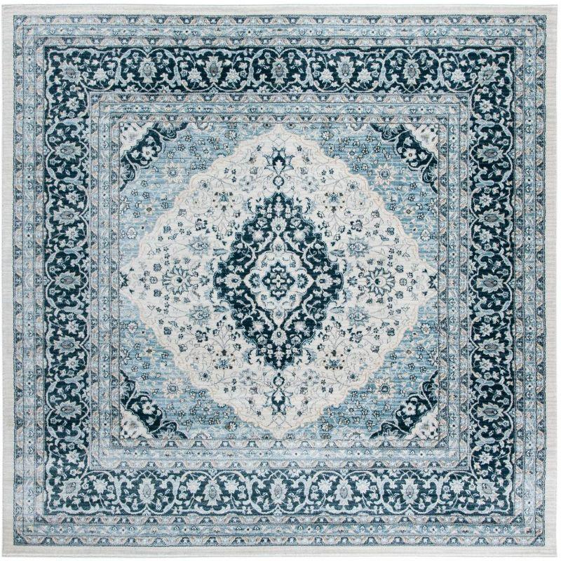 Isabella ISA919 Power Loomed Area Rug - Cream/Dark Blue - 6'7"x6'7" - Safavieh