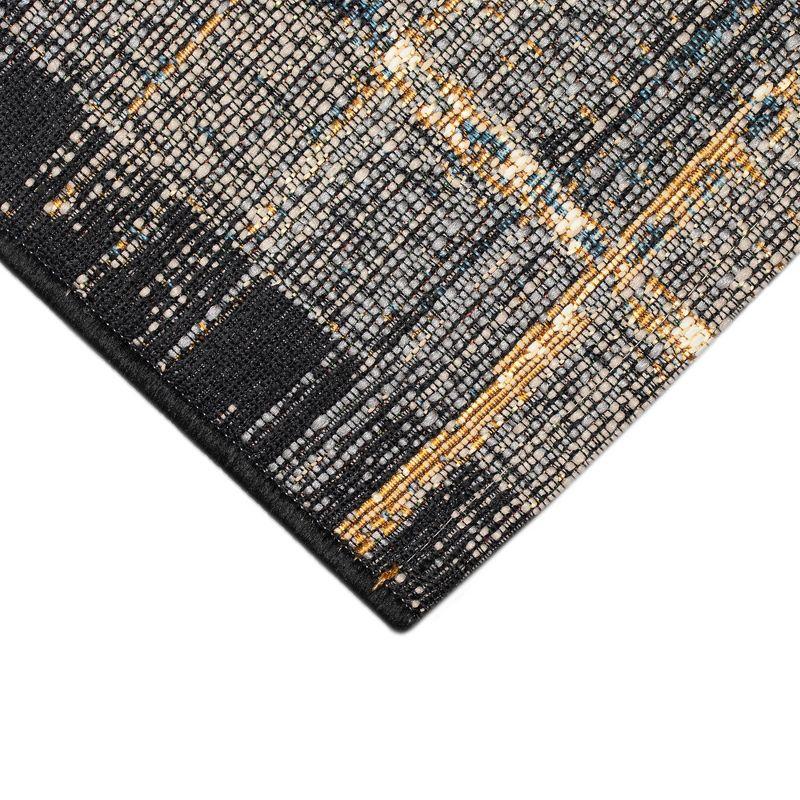 Tribal Stripe Washable Outdoor Rug in Bold Black