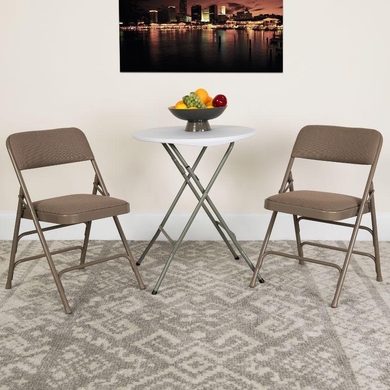 Beige Fabric and Metal Armless Folding Chairs, Set of 2