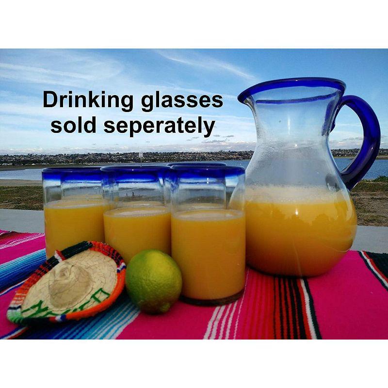 Dos Sueños Mexican Hand Blown  Pitcher - Blue Rim - 84oz -
