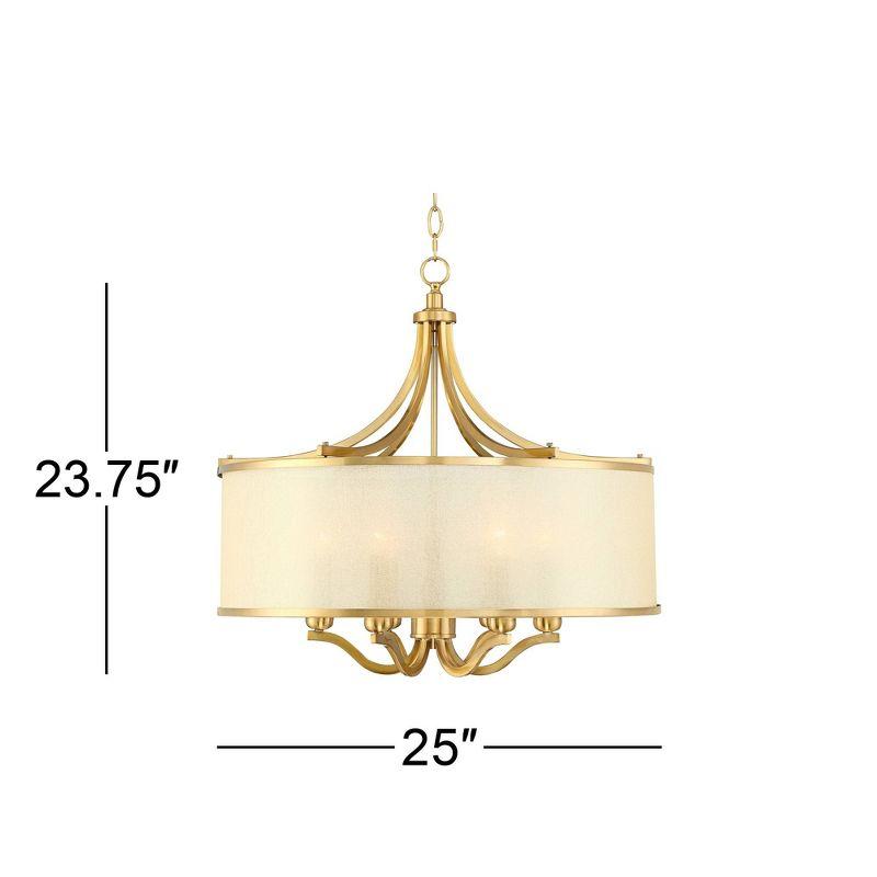 Possini Euro Design Sydney Warm Brass Drum Chandelier 25" Wide Modern Clear Gold Organza Shade 6-Light Fixture for Dining Room House Kitchen Island