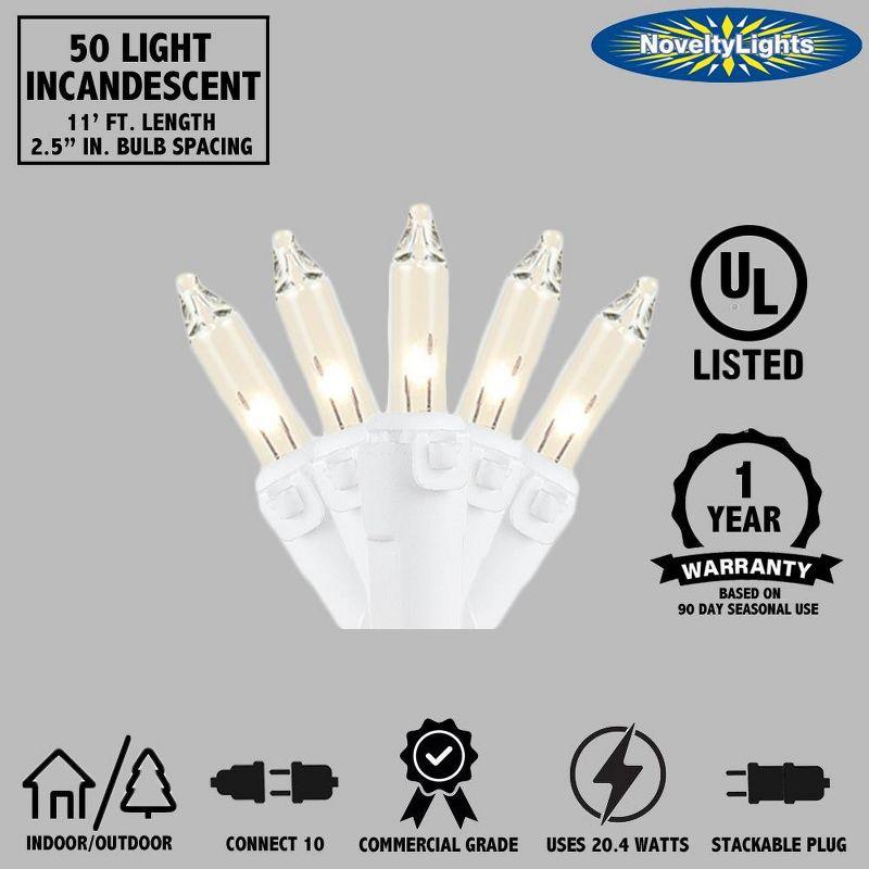 Novelty Lights 11 Feet 50 Bulb Incandescent Mini Lights, Clear with 2.5-Inch Spacing on White Wire, UL Listed for Indoor/Outdoor, Connectable