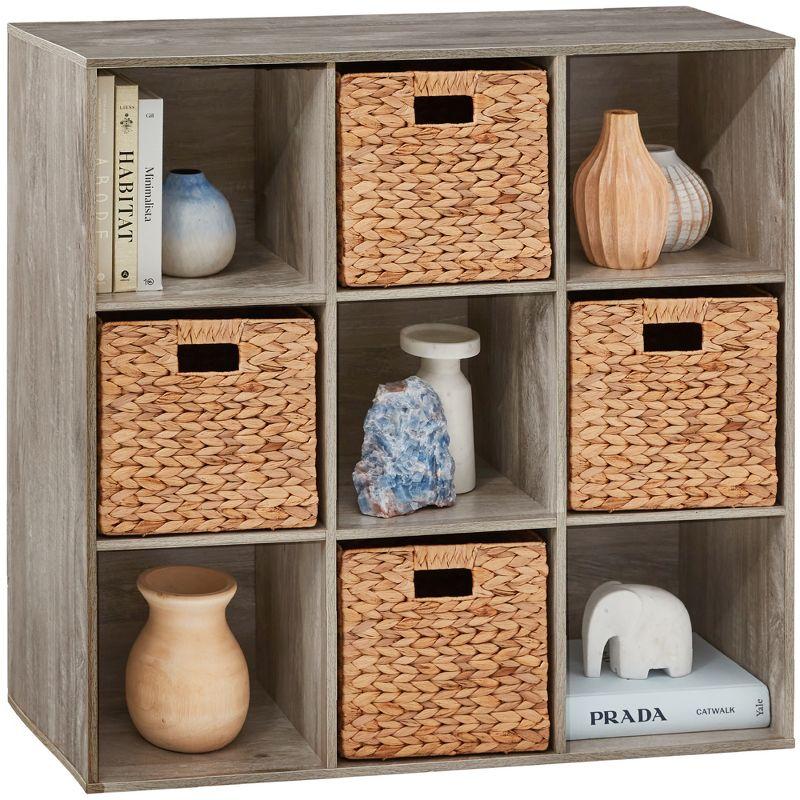 Greige 36-Inch 9-Cube Wood Storage Organizer