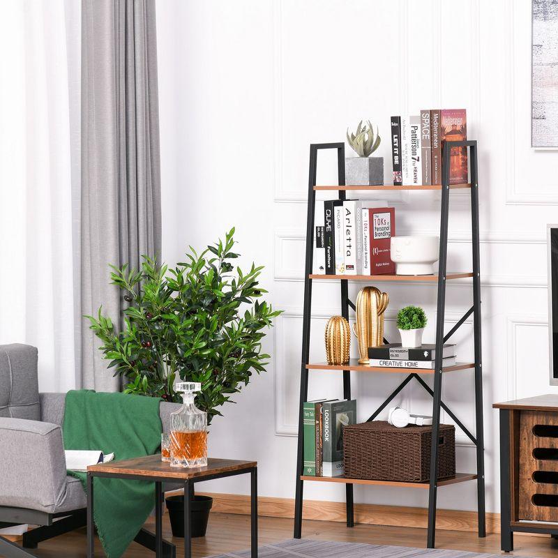 Modern 4-Tier Black Ladder Shelf for Books and Decor