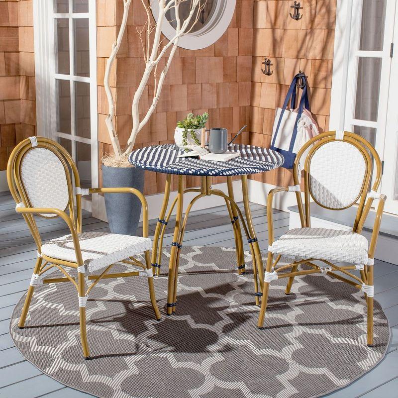 Rosen White and Tan Wicker Bistro Arm Chair Set