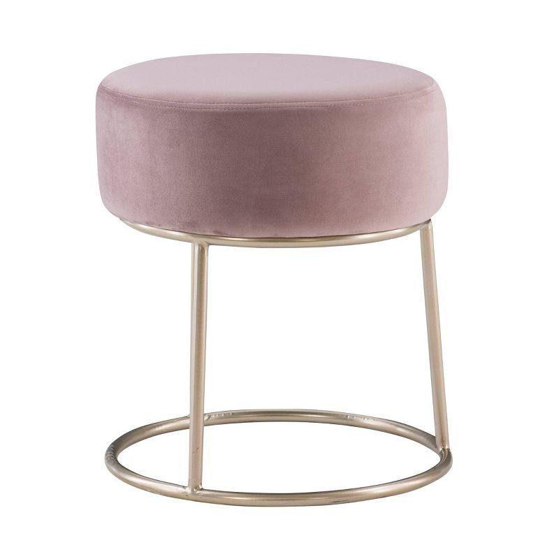 Pink Velvet and Gold Accent Vanity Stool