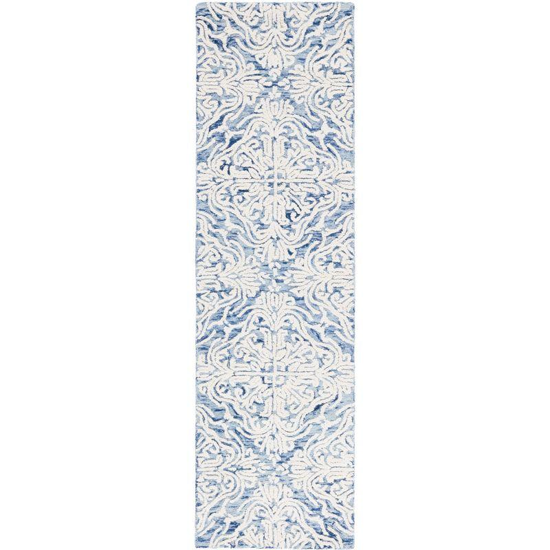 Elysian Blooms Hand-Tufted Wool Runner Rug in Blue Floral - 2'3" x 8'