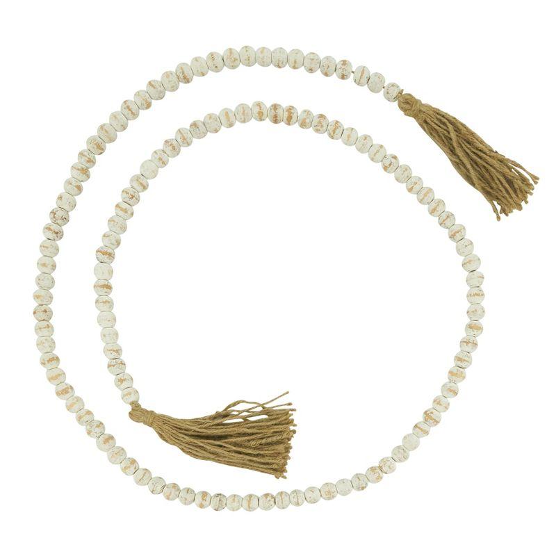 White Mango Wood Bead Garland with Jute Tassels