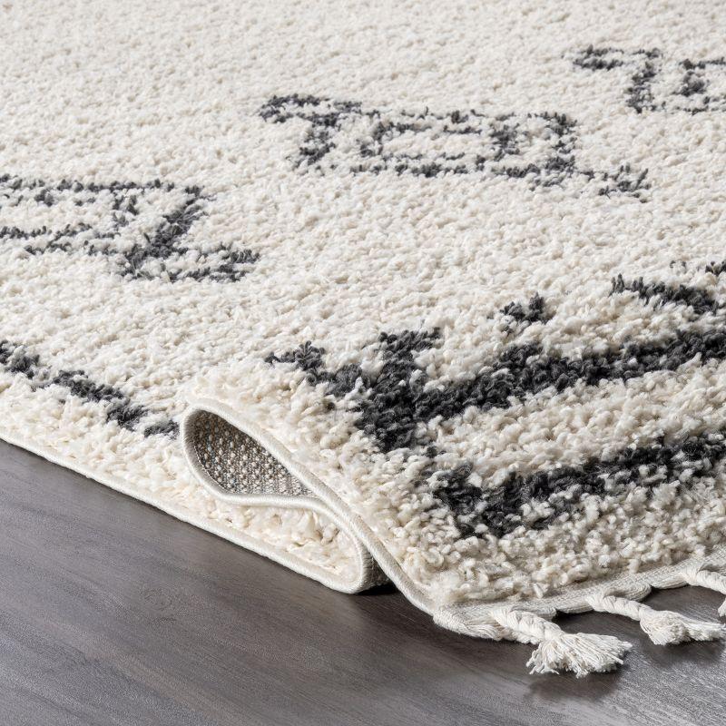 Off-White Moroccan Diamond Braided Shag Rug, 62"x26"