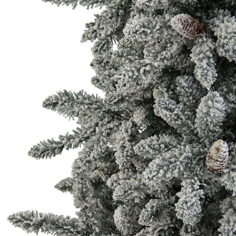 Nearly Natural 7.5' Pre-Lit LED Flocked Slim Livingston Fir with Pinecones, Electric Powered