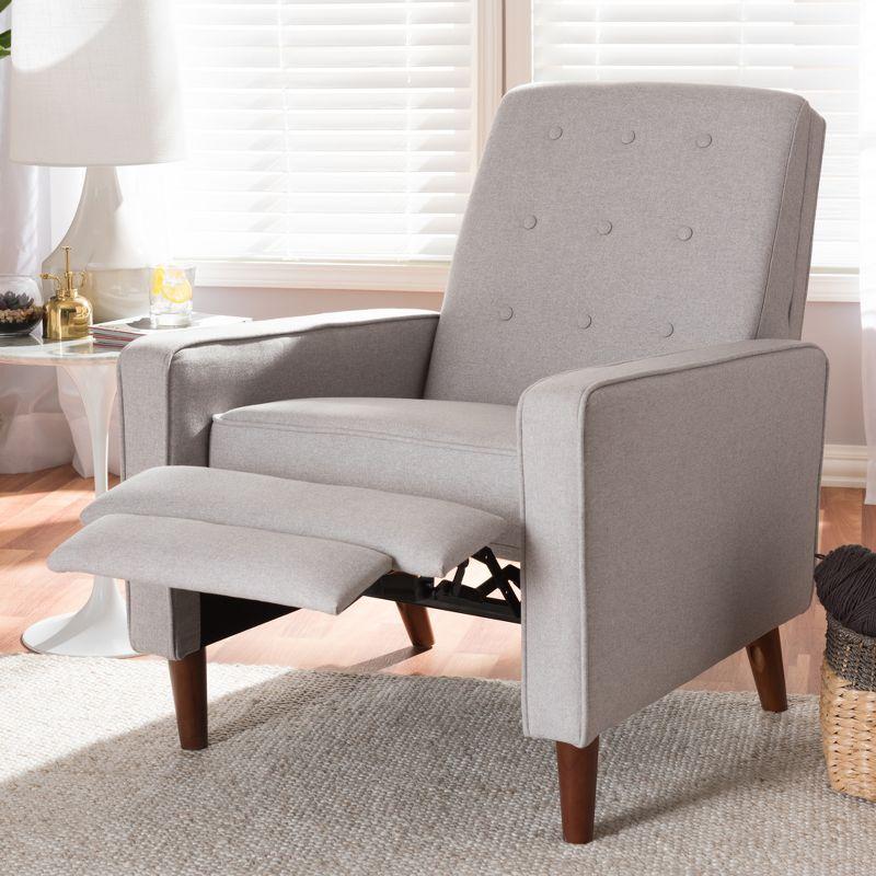 Mathias Mid Century Modern Fabric Upholstered Lounge Chair Light Gray - Baxton Studio: Recliner, Home Office Furniture