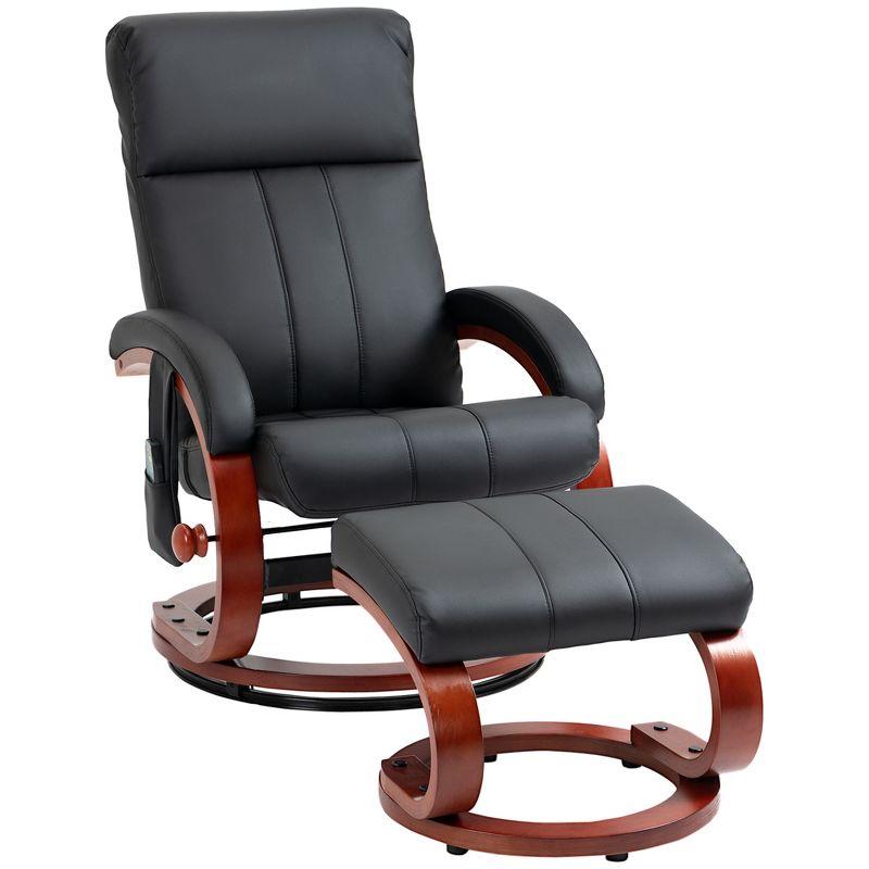 Black Faux Leather Swivel Recliner with Ottoman and Massage