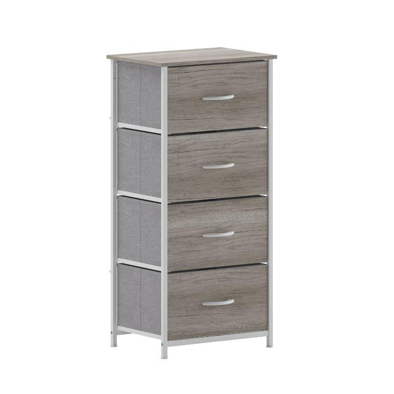 Flash Furniture 4 Drawer Wood Top Cast Iron Frame Vertical Storage Dresser with Easy Pull Fabric Drawers