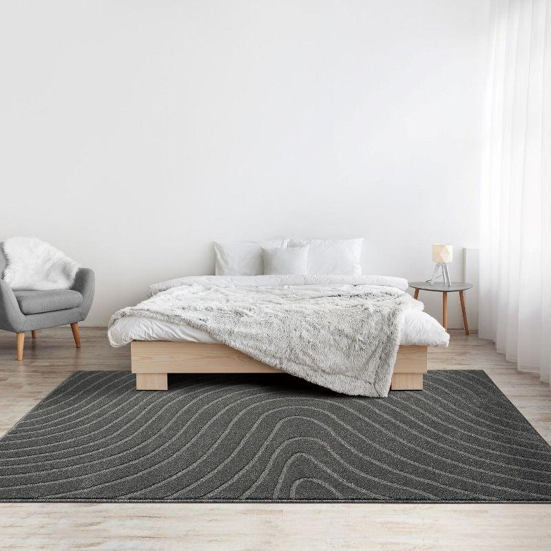 Luxe Weavers Modern Geometric Wave Anthracite 2x3 Area Rug