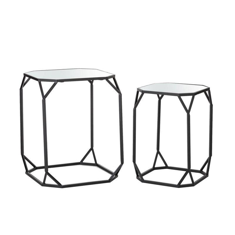 Set of 2 Metal with Glass Accent Tables - Glitzhome