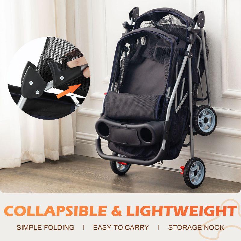 FDW 4 Wheel Pet Stroller Folding Dog Cat Stroller for Small and Medium Pets with Storage Basket Double Decker & Mesh Windows