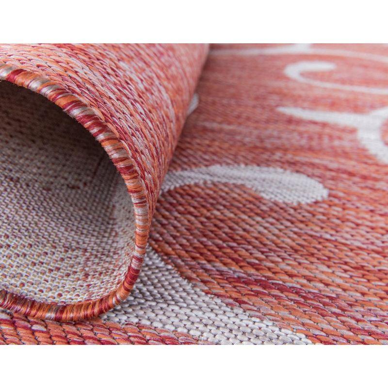 Unique Loom 4' 1 x 6' 1 Rectangle Indoor/Outdoor Botanical Rust Red Area Rug