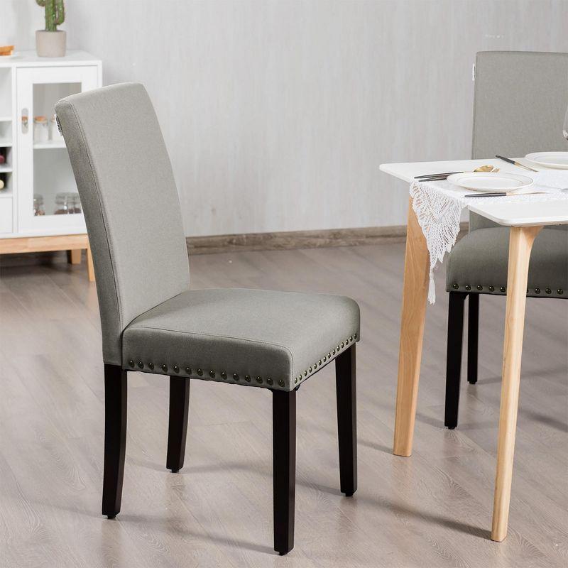 Costway Set of 2 Fabric Dining Chairs Upholstered with Nailhead Trim Beige