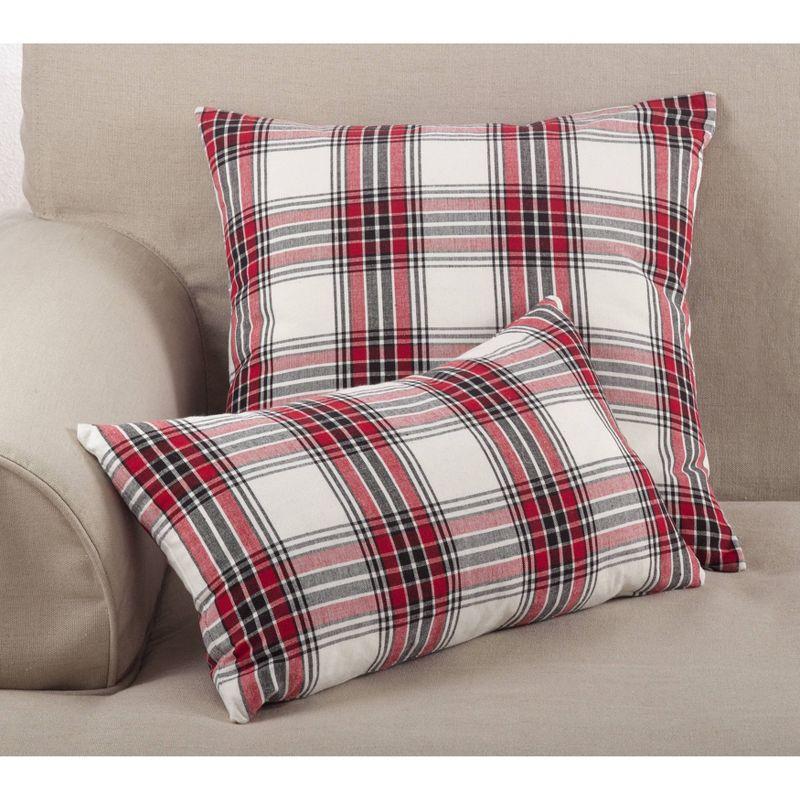 20"x20" Borland Plaid Down Filled Square Throw Pillow - Saro Lifestyle: Indoor/Outdoor, Cotton, Zipper Closure