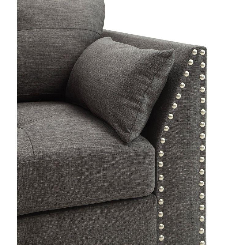 Laurissa 82" Gray Linen Tufted Sofa with Nailhead Trim