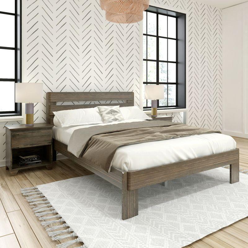 Barnwood Brown Queen Platform Bed with Pine Headboard