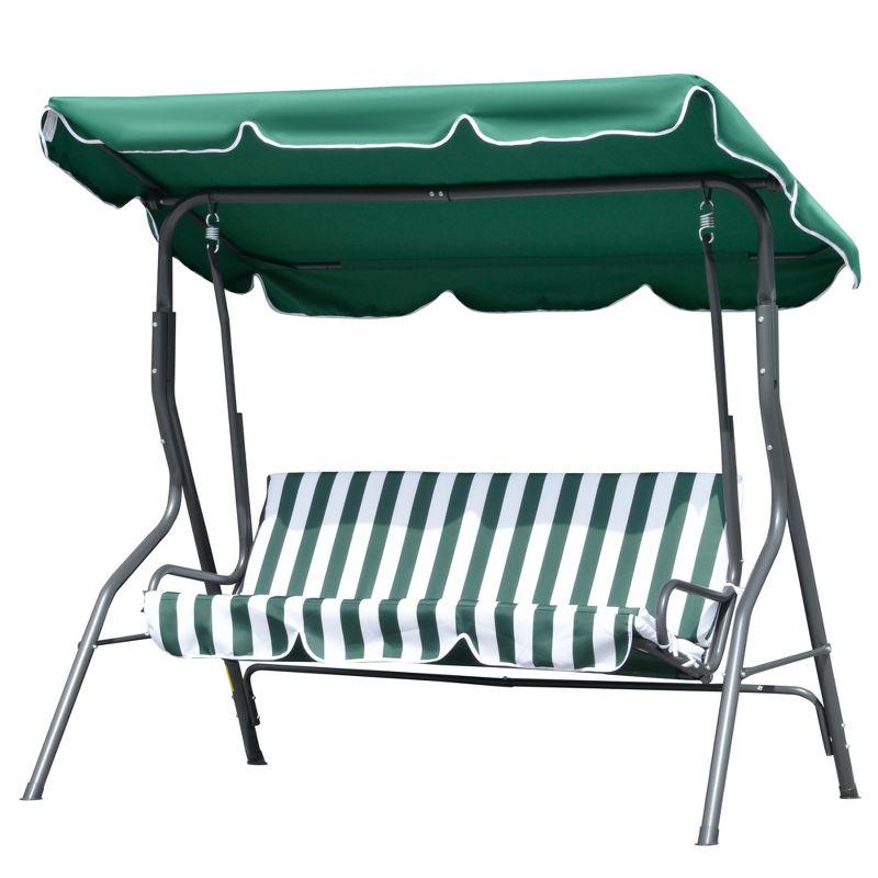 Outsunny 3-Person Porch Swing with Canopy, Patio Swing Chair, Outdoor Canopy Swing Bench with Adjustable Shade, Cushion and Steel Frame, Green