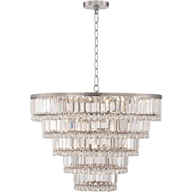 Vienna Full Spectrum Magnificence Satin Nickel Chandelier 24 1/2" Wide Modern Faceted Crystal Glass 15-Light LED Fixture for Dining Room House Kitchen