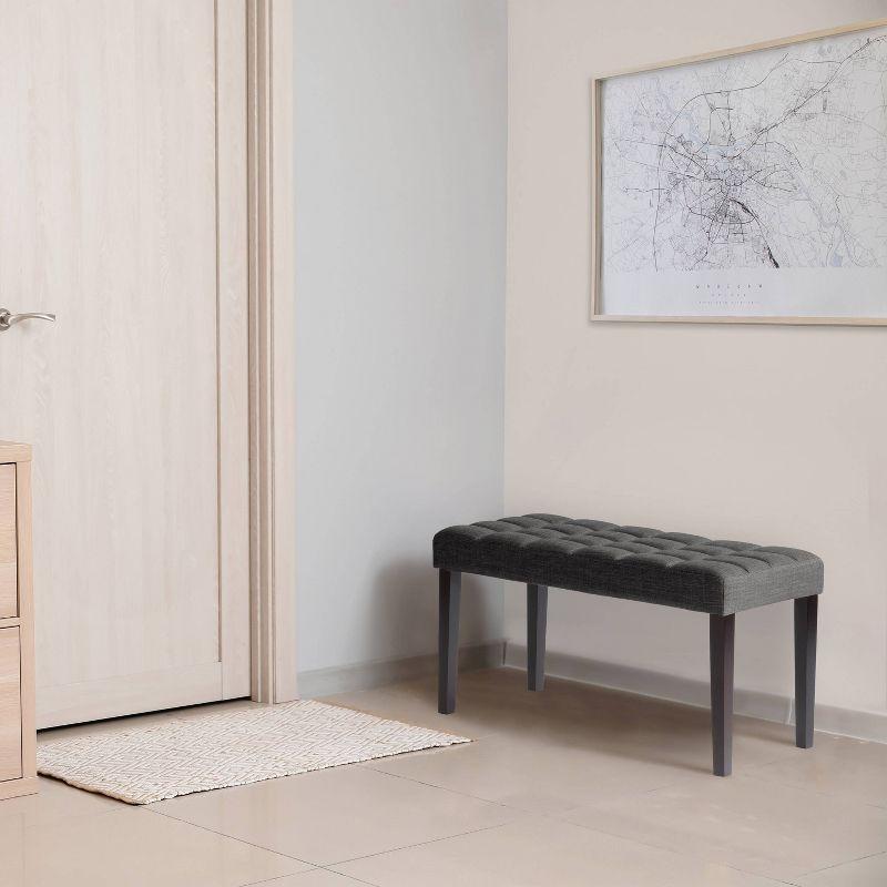 California Fabric Tufted Bench Dark Gray - CorLiving: Entryway, Living Room, Foam Padded, Wood Legs