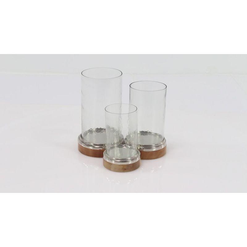 Set of 3 Mango Wood and Aluminum Candle Holders - Olivia & May