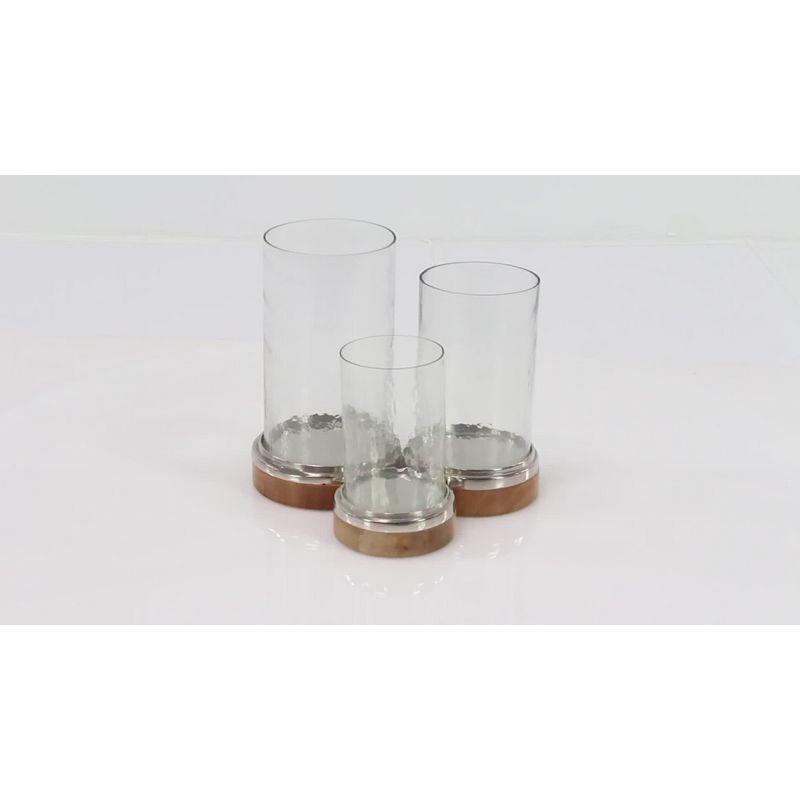 Set of 3 Mango Wood and Aluminum Candle Holders - Olivia &#38; May