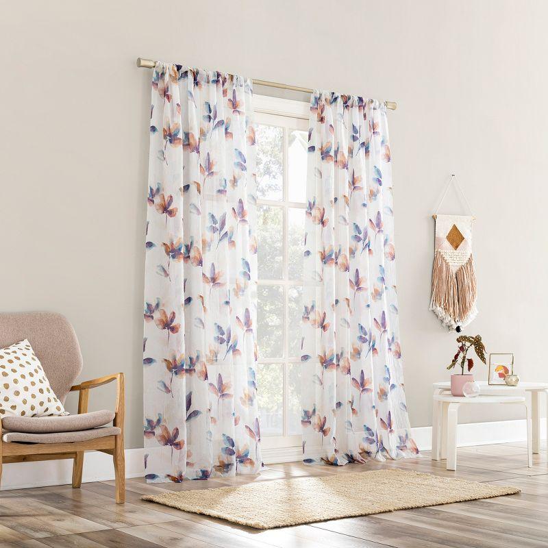 No. 918 Sheer Ellie Floral Print Rod Pocket Curtain Panel