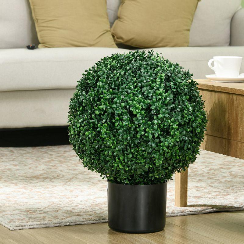 HOMCOM 20.5" Artificial Boxwood Topiary Trees, Set of 2 Potted Indoor Outdoor Fake Plants for Home Office & Living Room Decor