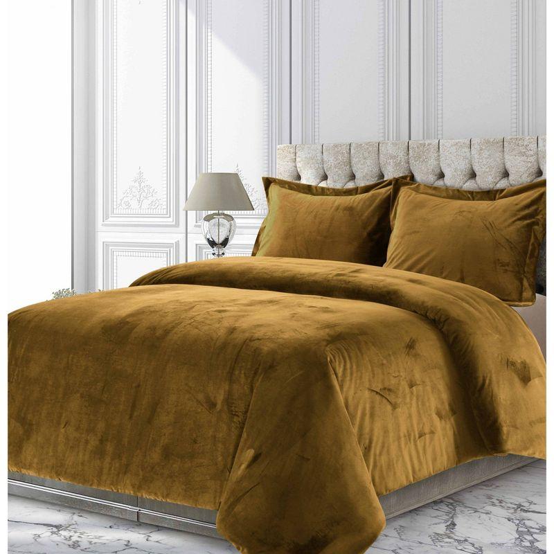 Tribeca Living 3pc King Venice Velvet Oversized Solid Duet Set Camel: Luxurious Polyester, Reversible, OEKO-TEX Certified