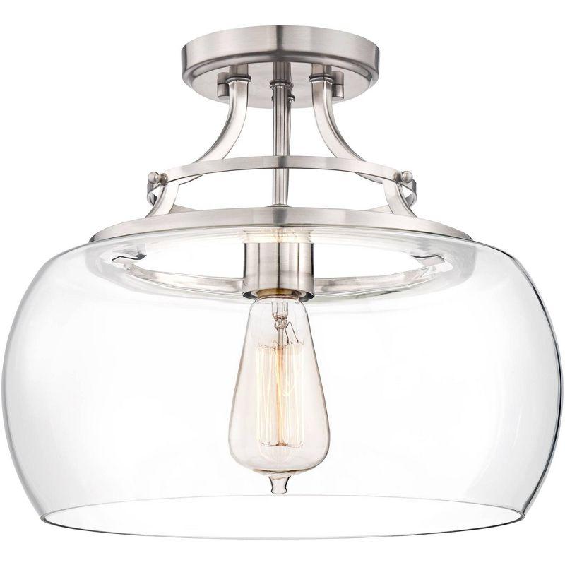Franklin Iron Works Charleston Modern Industrial Ceiling Light Semi Flush Mount Fixture 13 1/2" Wide Brushed Nickel LED Clear Glass Shade for Bedroom