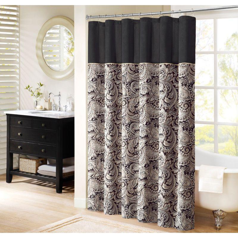 Black and Off-White Paisley Jacquard Shower Curtain