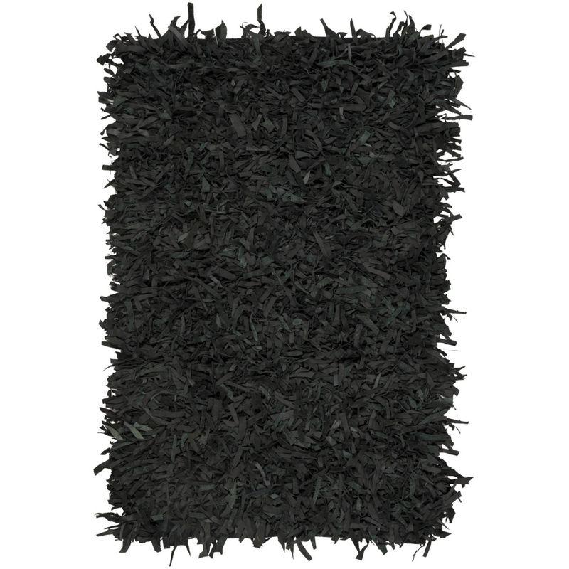 Leather Shag LSG601 Handwoven Accent Rug - Black - 3'x5' - Safavieh