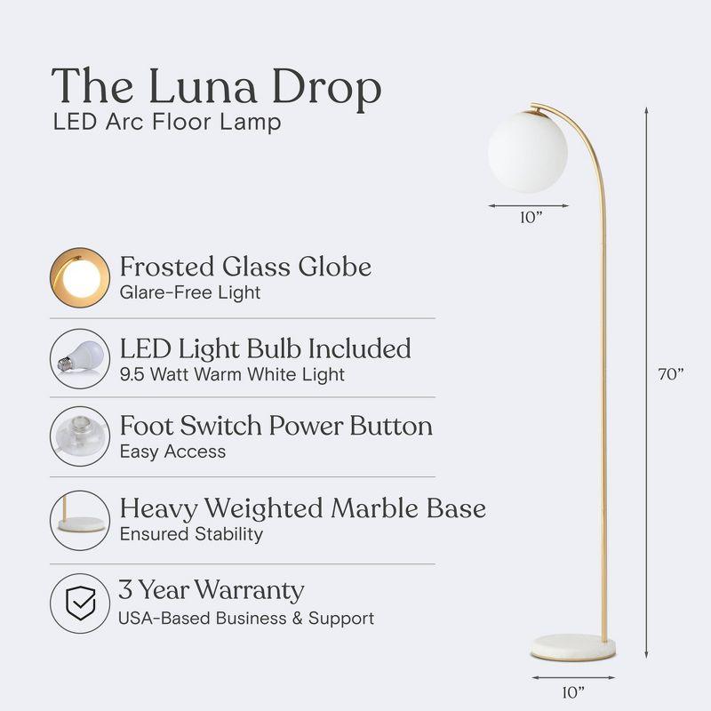 Brightech Luna Drop 75 in. Modern LED Arched Standing Floor Lamp with Frosted Glass Globe Shade