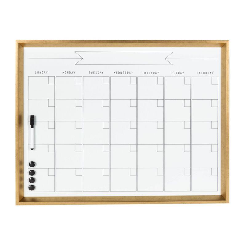 27.25" x 1.5" Calter Framed Magnetic Dry Erase Monthly Calendar Gold - Kate and Laurel: Office Wall Organizer, D-Ring Hangers