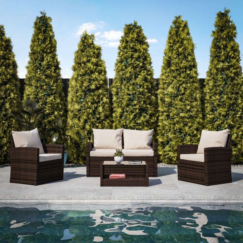 Flash Furniture Aransas Series 4 Piece Patio Set with Back Pillows and Seat Cushions