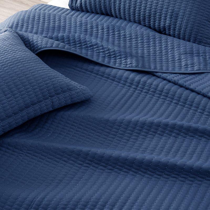Navy King Microfiber Channel-Stitched All-Season Quilt Set