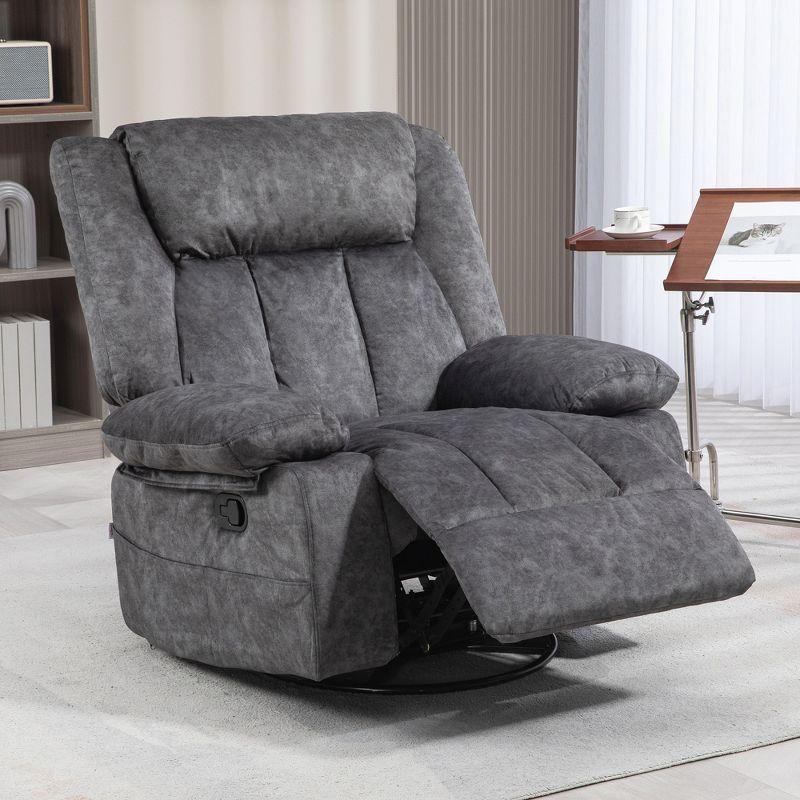 Charcoal Gray Velvet Swivel Recliner Chair with Metal Base