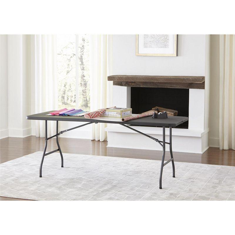 COSCO 6' Fold-in-Half Banquet Table with Handle and Locking Latch, Black