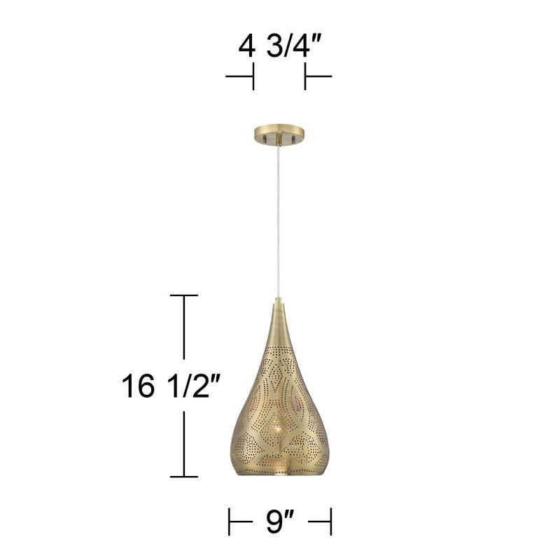 Possini Euro Design Safi Brass Mini Pendant Light 9" Wide Modern Cutouts Droplet Shade for Dining Room House Foyer Kitchen Island Entryway Bedroom