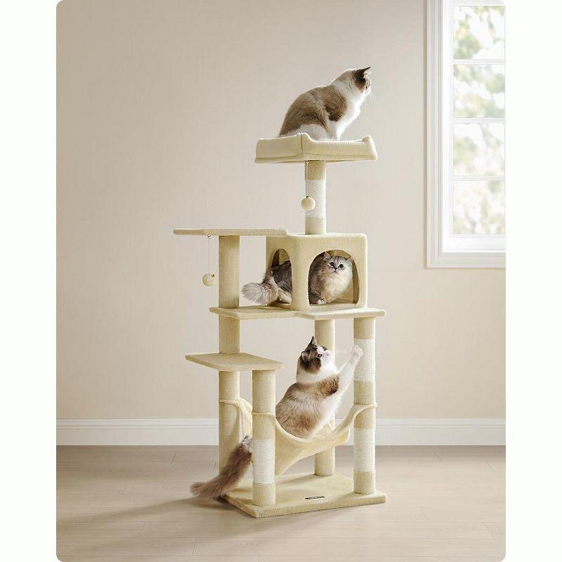 Feandrea Cat Tree, 56.3-Inch Cat Tower for Indoor Cats, Multi-Level Cat Condo with 4 Scratching Posts, 2 Perches, Hammock, Cave, Beige